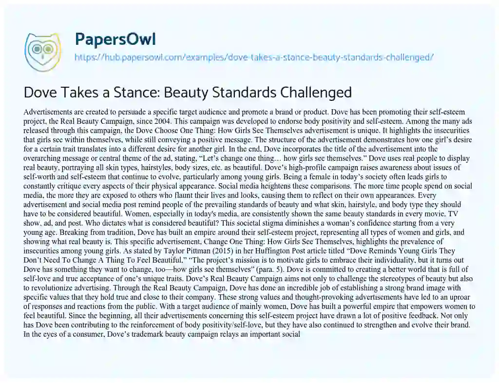 Essay on Dove Takes a Stance: Beauty Standards Challenged 