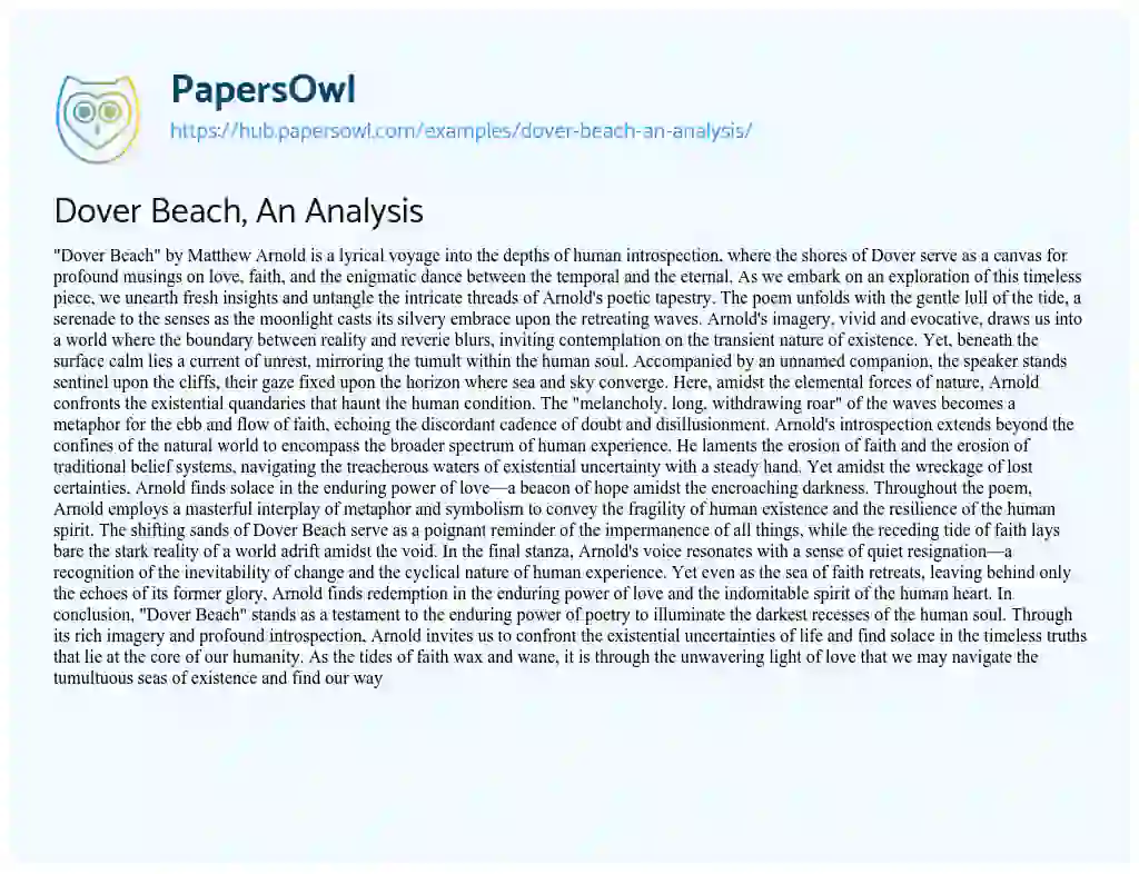 Essay on Dover Beach, An Analysis