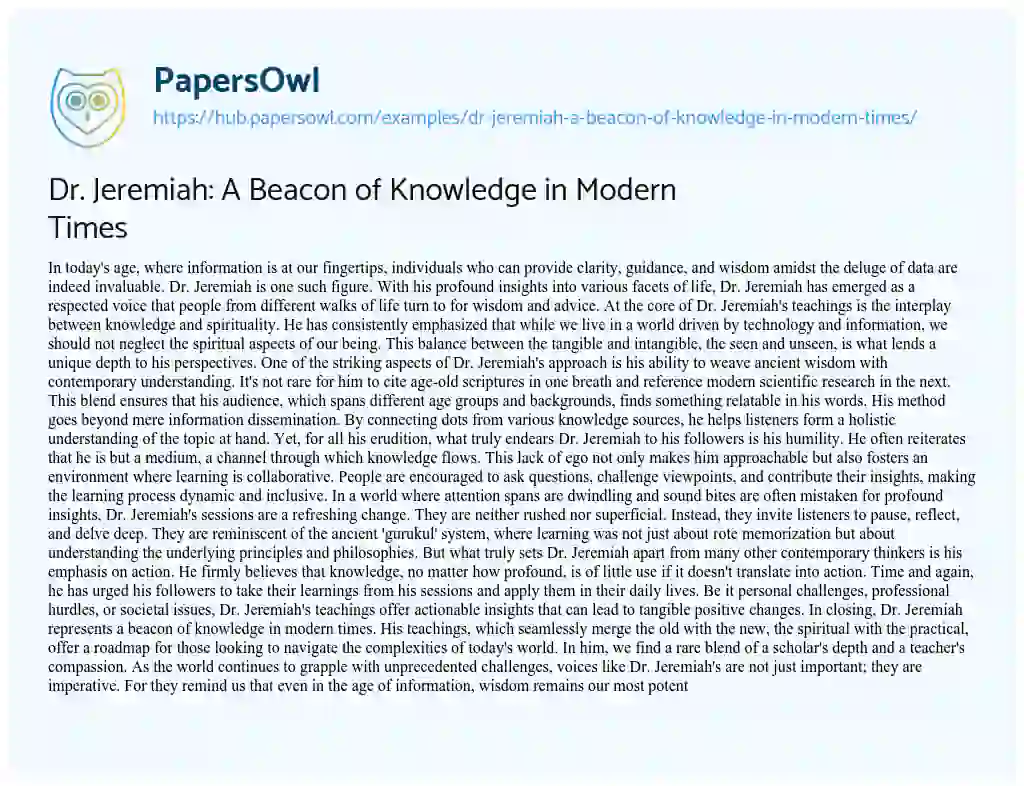 Essay on Dr. Jeremiah: A Beacon of Knowledge in Modern Times