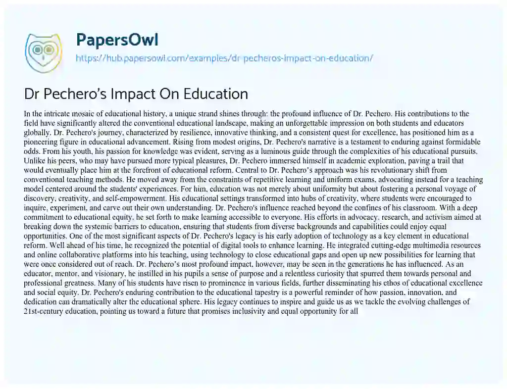 Essay on Dr Pechero’s Impact On Education