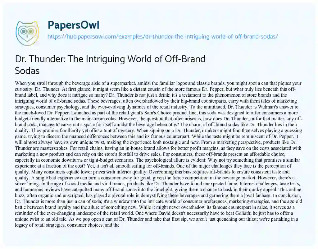 Essay on Dr. Thunder: The Intriguing World of Off-Brand Sodas