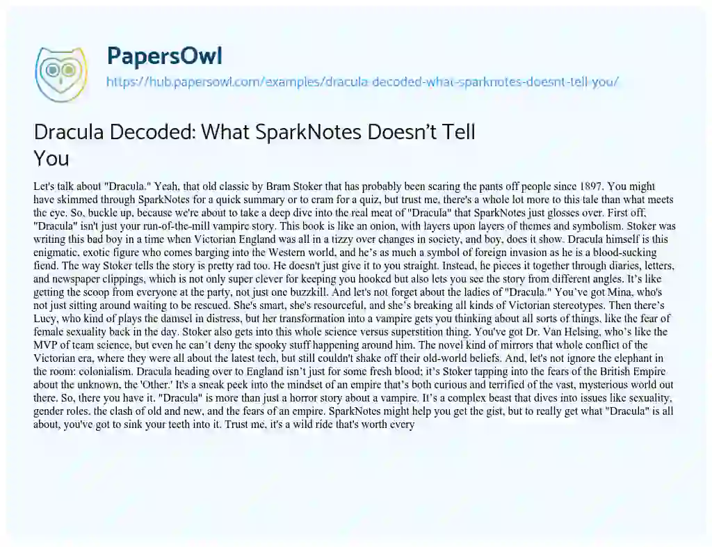 Essay on Dracula Decoded: What SparkNotes Doesn’t Tell You