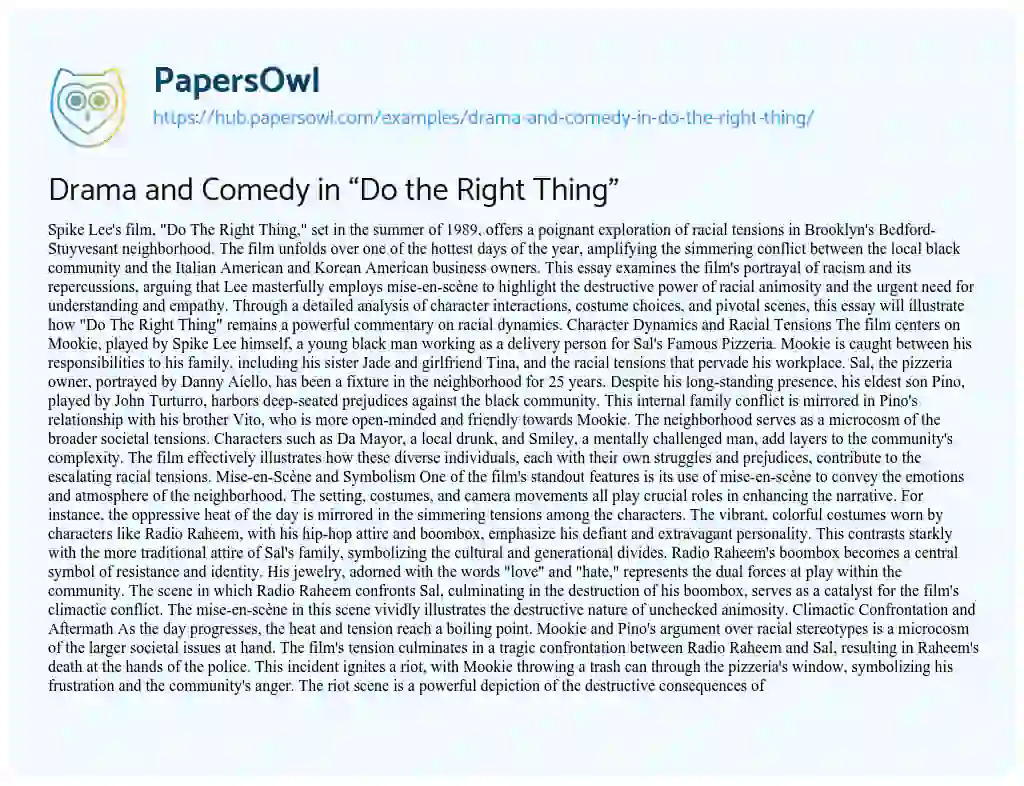 Essay on Drama and Comedy in “Do the Right Thing”