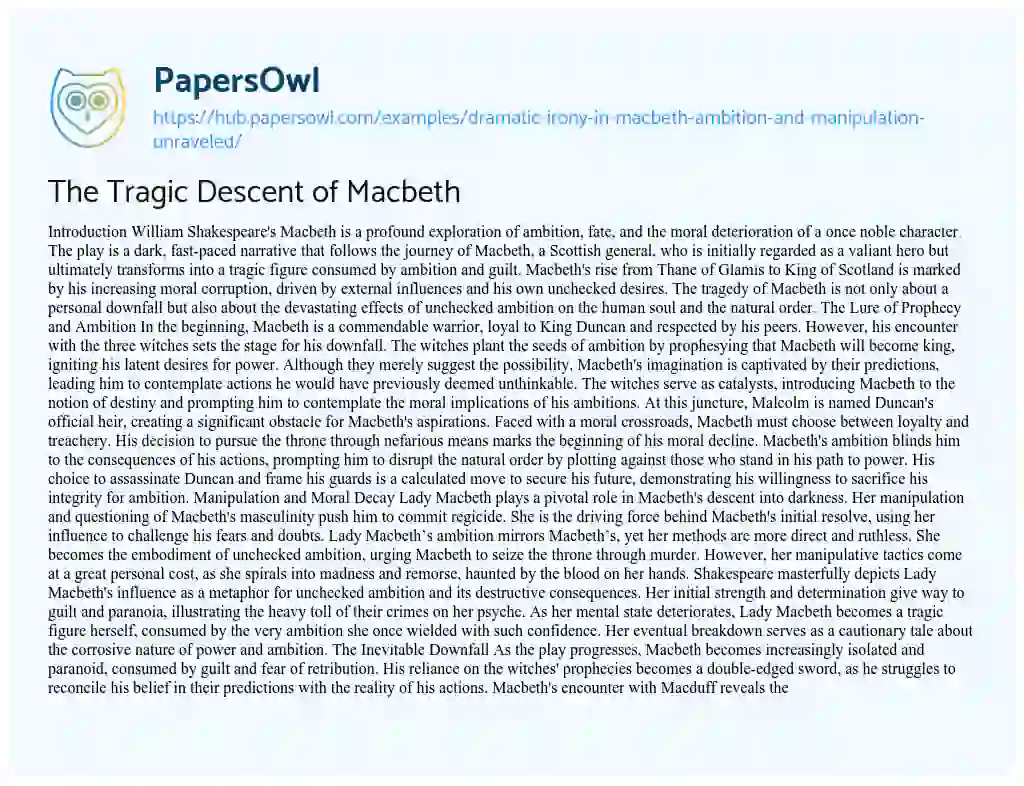 Essay on The Tragic Descent of Macbeth
