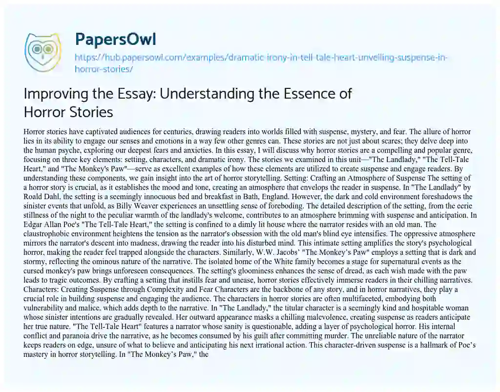 Essay on Improving the Essay: Understanding the Essence of Horror Stories