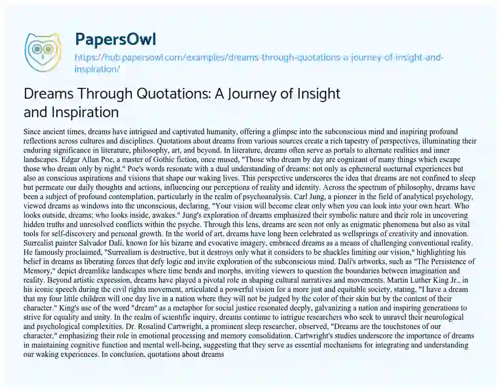 Essay on Dreams Through Quotations: A Journey of Insight and Inspiration