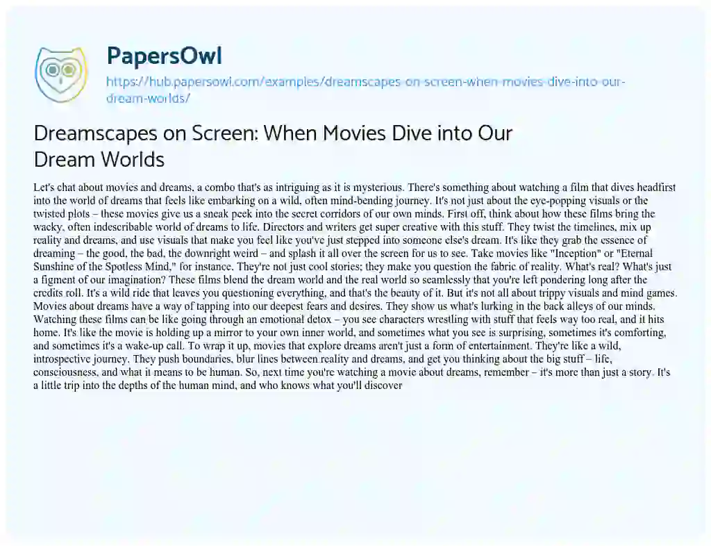 Essay on Dreamscapes on Screen: When Movies Dive into Our Dream Worlds