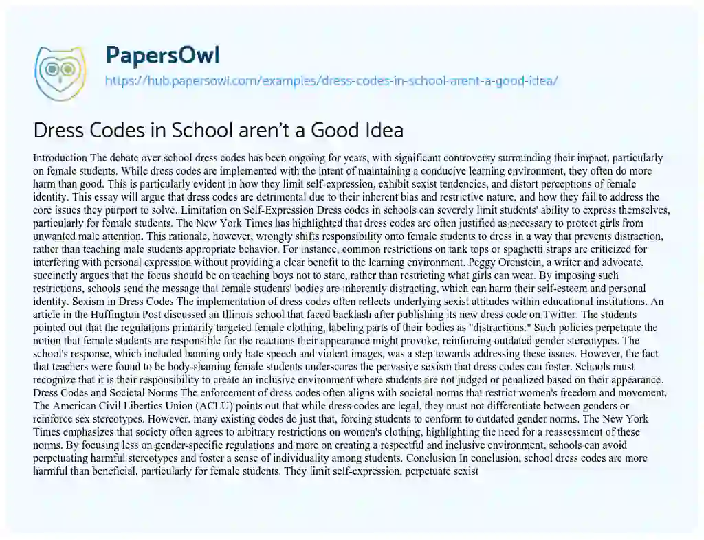 Essay on Dress Codes in School aren’t a Good Idea