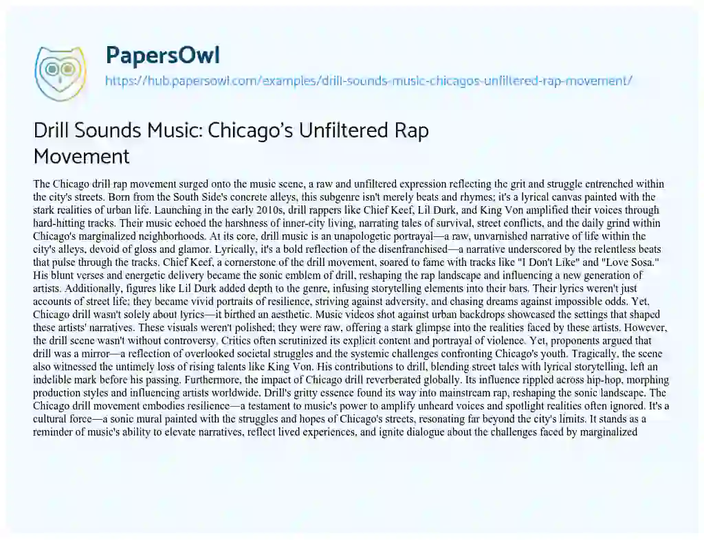 Essay on Drill Sounds Music: Chicago’s Unfiltered Rap Movement