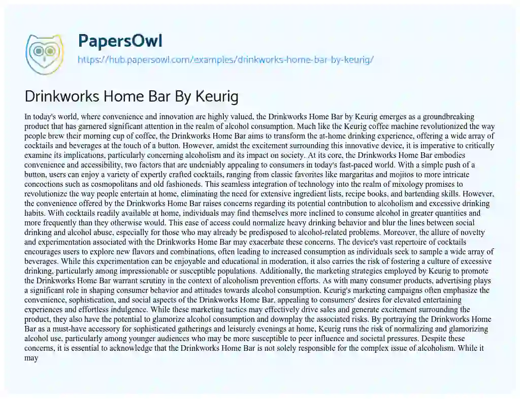 Essay on Drinkworks Home Bar By Keurig