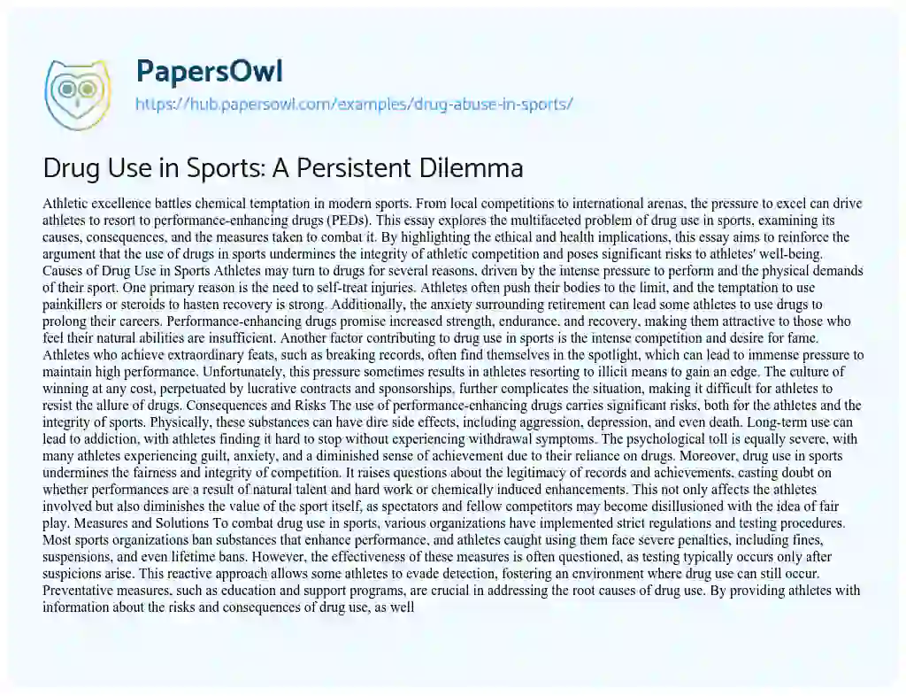 Essay on Drug Use in Sports: A Persistent Dilemma