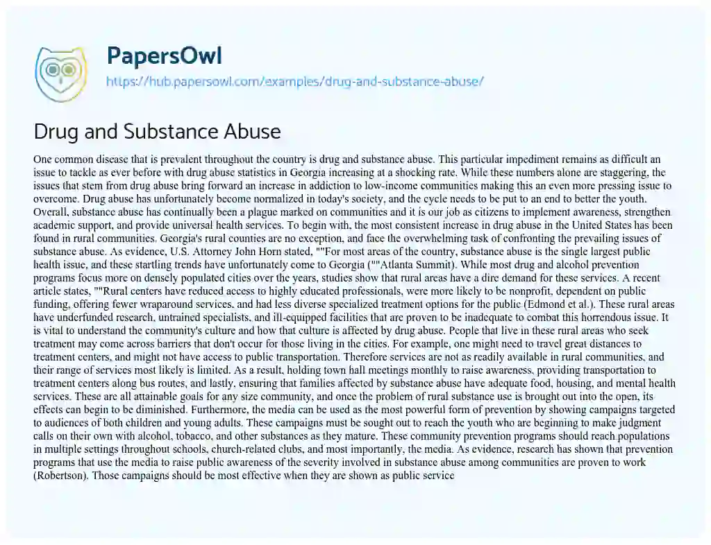 Essay on Drug and Substance Abuse
