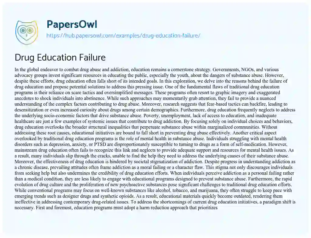 Essay on Drug Education Failure