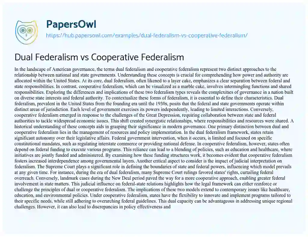 Essay on Dual Federalism vs Cooperative Federalism