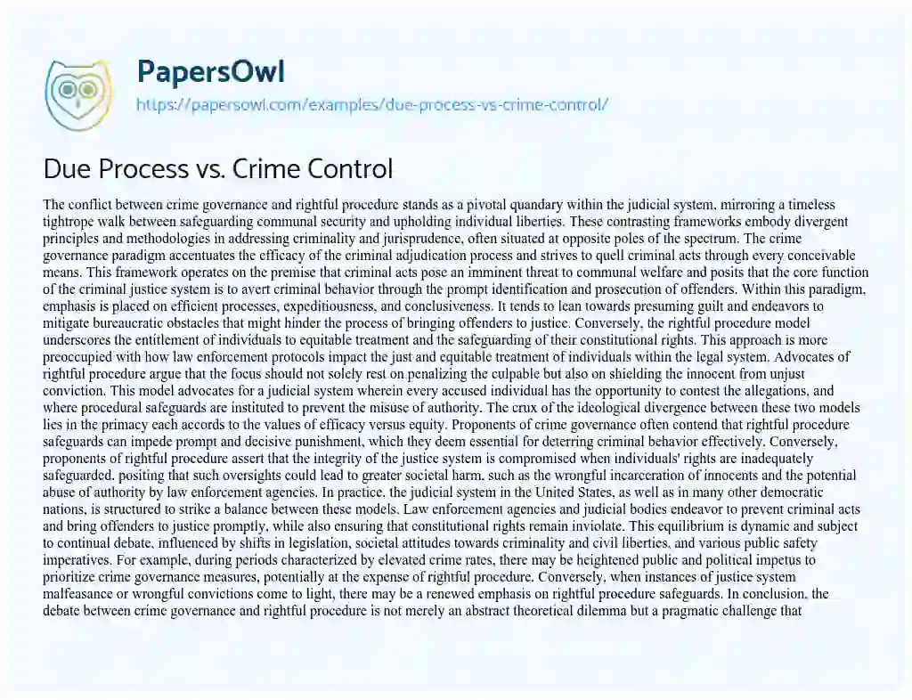 Essay on Due Process vs. Crime Control