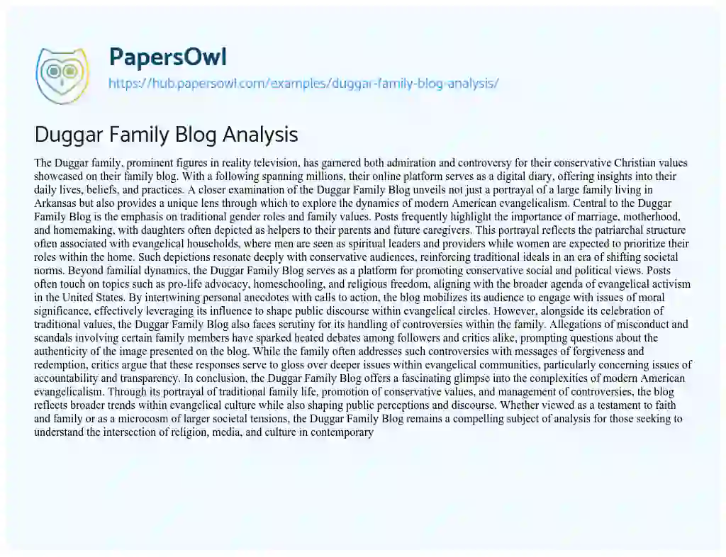 Essay on Duggar Family Blog Analysis