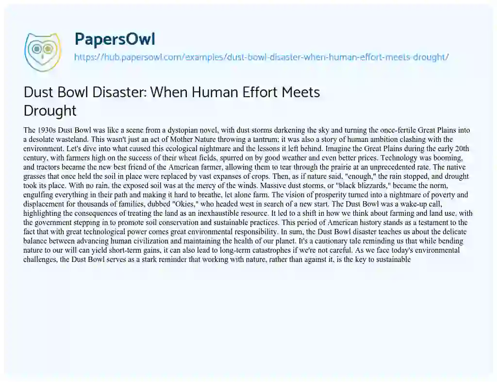 Essay on Dust Bowl Disaster: When Human Effort Meets Drought