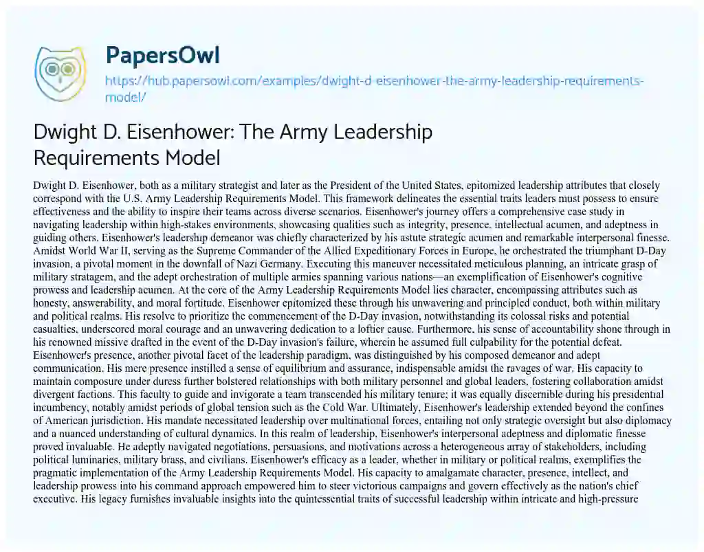 Essay on Dwight D. Eisenhower: The Army Leadership Requirements Model