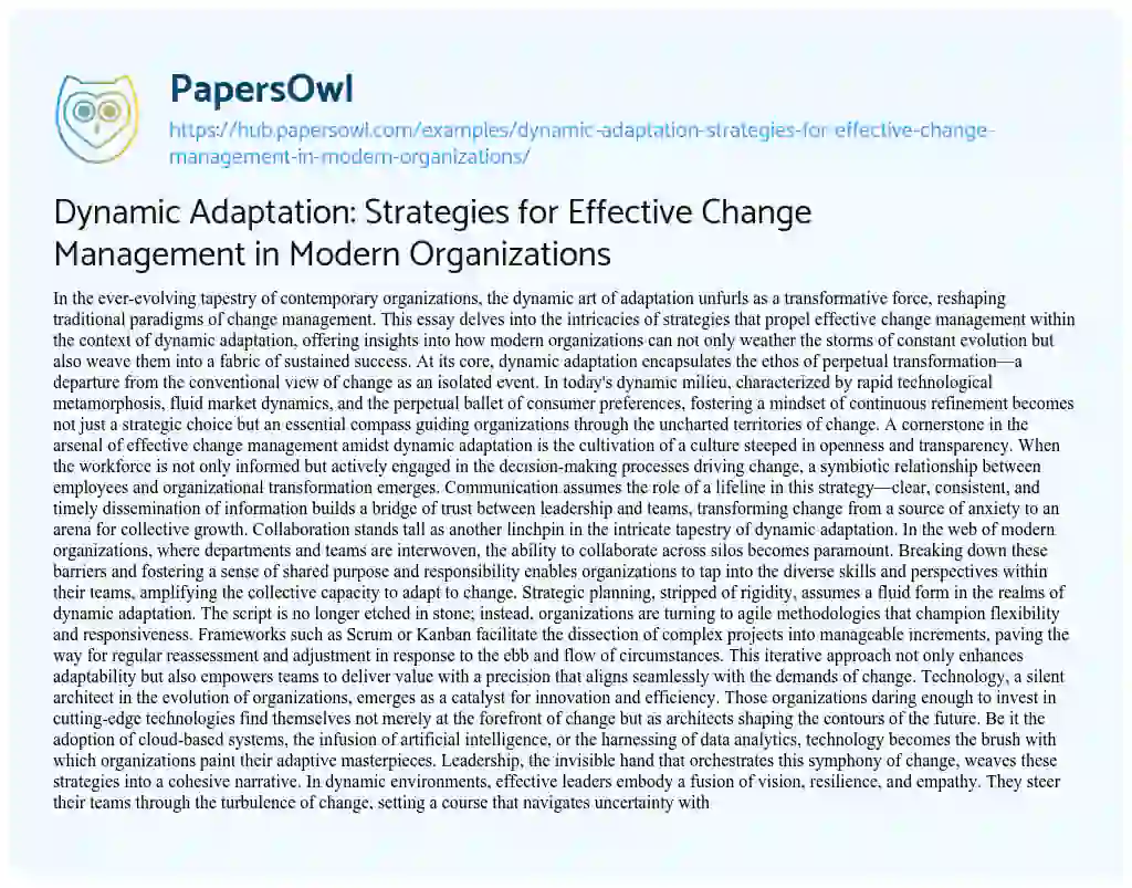 Essay on Dynamic Adaptation: Strategies for Effective Change Management in Modern Organizations