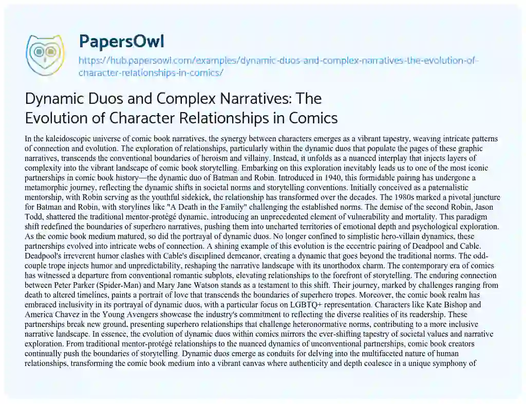 Essay on Dynamic Duos and Complex Narratives: The Evolution of Character Relationships in Comics
