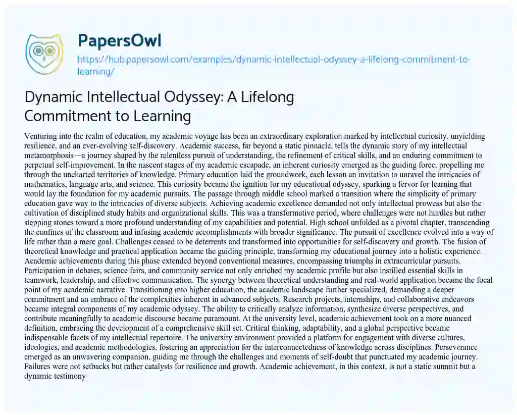 Essay on Dynamic Intellectual Odyssey: A Lifelong Commitment to Learning