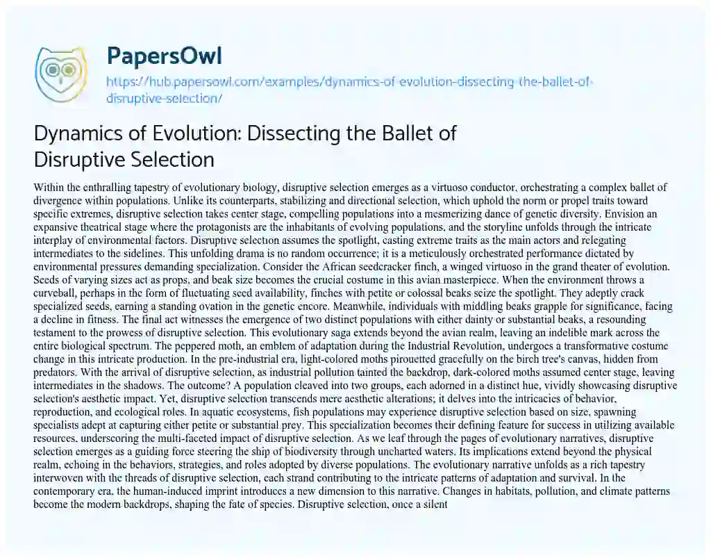 Essay on Dynamics of Evolution: Dissecting the Ballet of Disruptive Selection