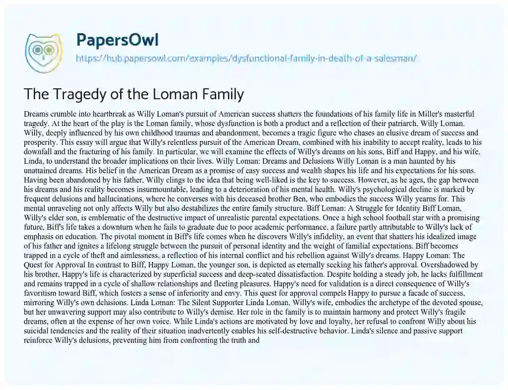 Essay on The Tragedy of the Loman Family