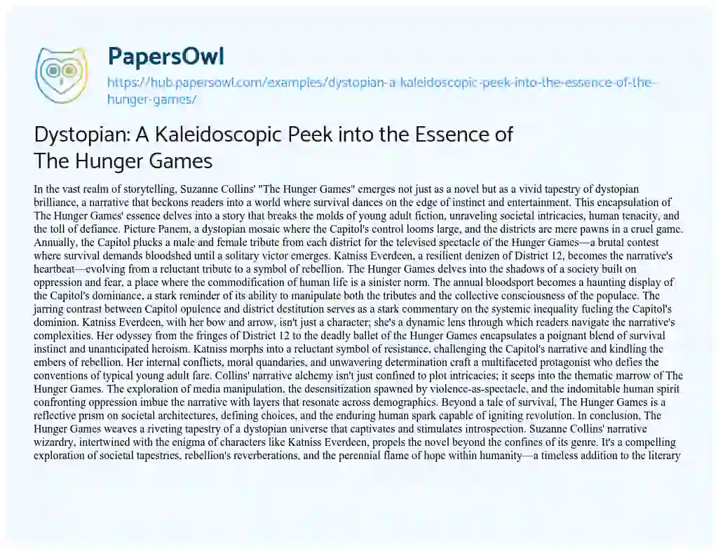 Essay on Dystopian: A Kaleidoscopic Peek into the Essence of The Hunger Games