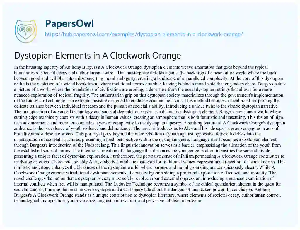 Essay on Dystopian Elements in A Clockwork Orange