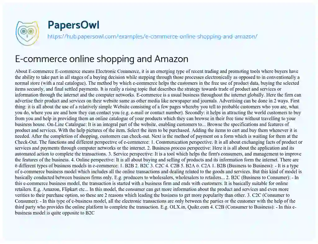 Essay on E-commerce online shopping and Amazon