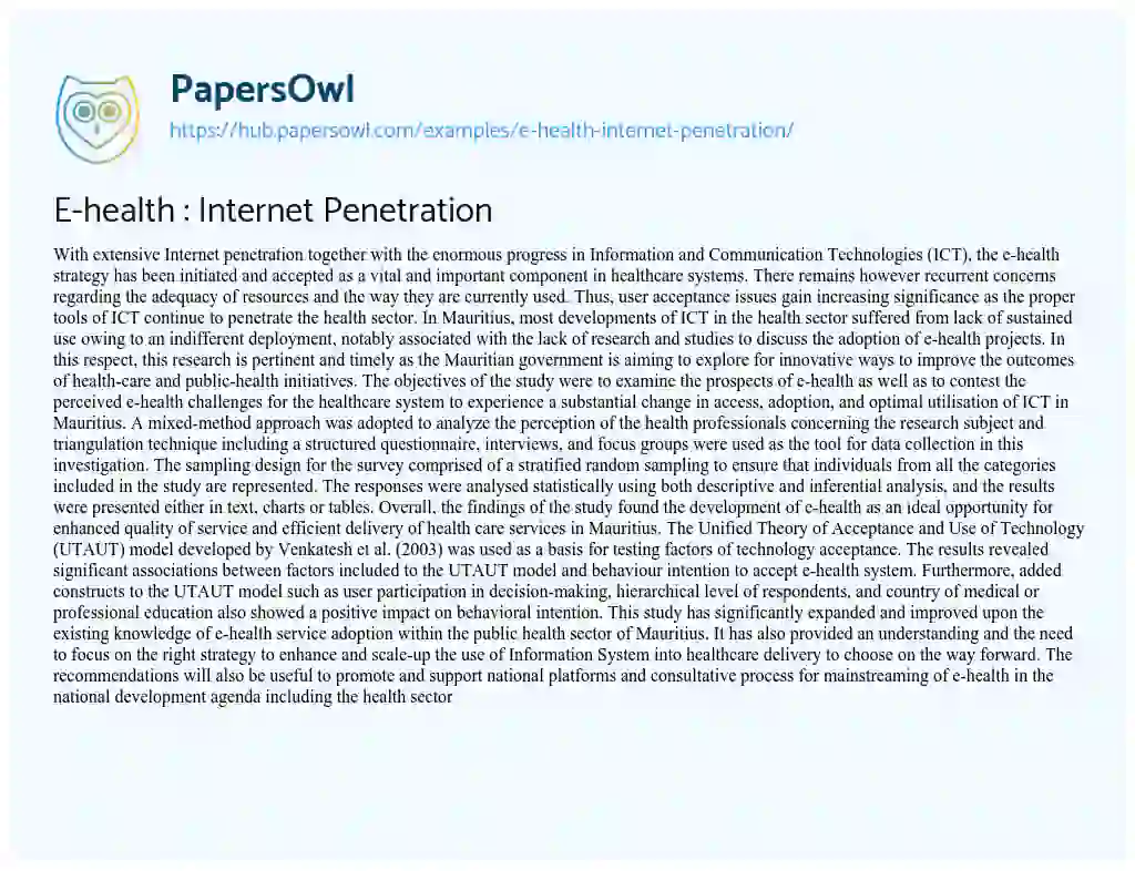 Essay on E-health : Internet Penetration