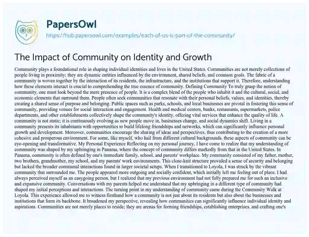 Essay on The Impact of Community on Identity and Growth