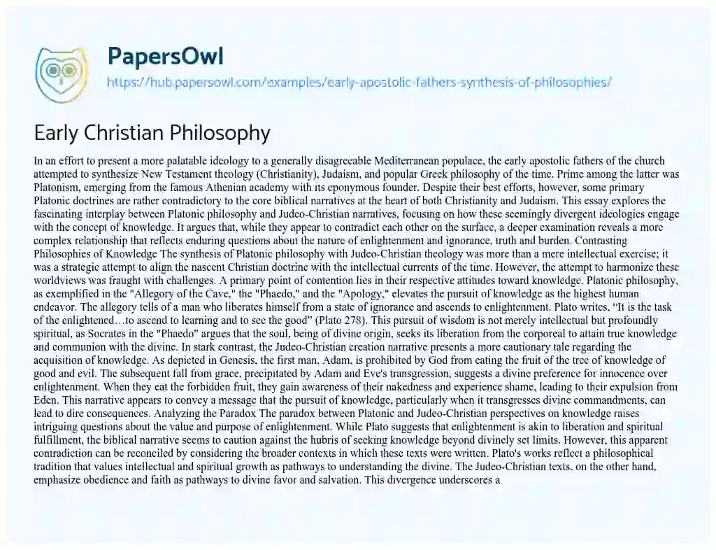 Essay on Early Christian Philosophy
