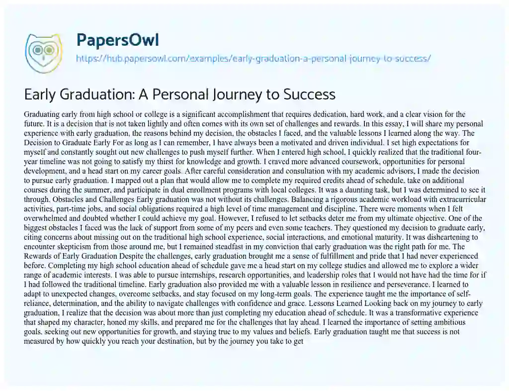 Essay on Early Graduation: A Personal Journey to Success