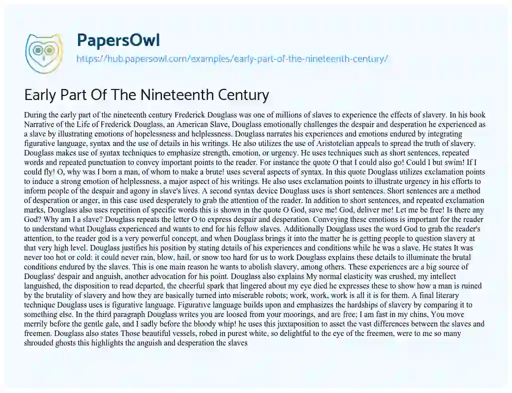 Essay on Early Part Of The Nineteenth Century