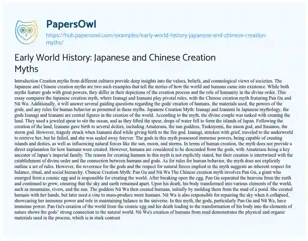 Essay on Early World History: Japanese and Chinese Creation Myths