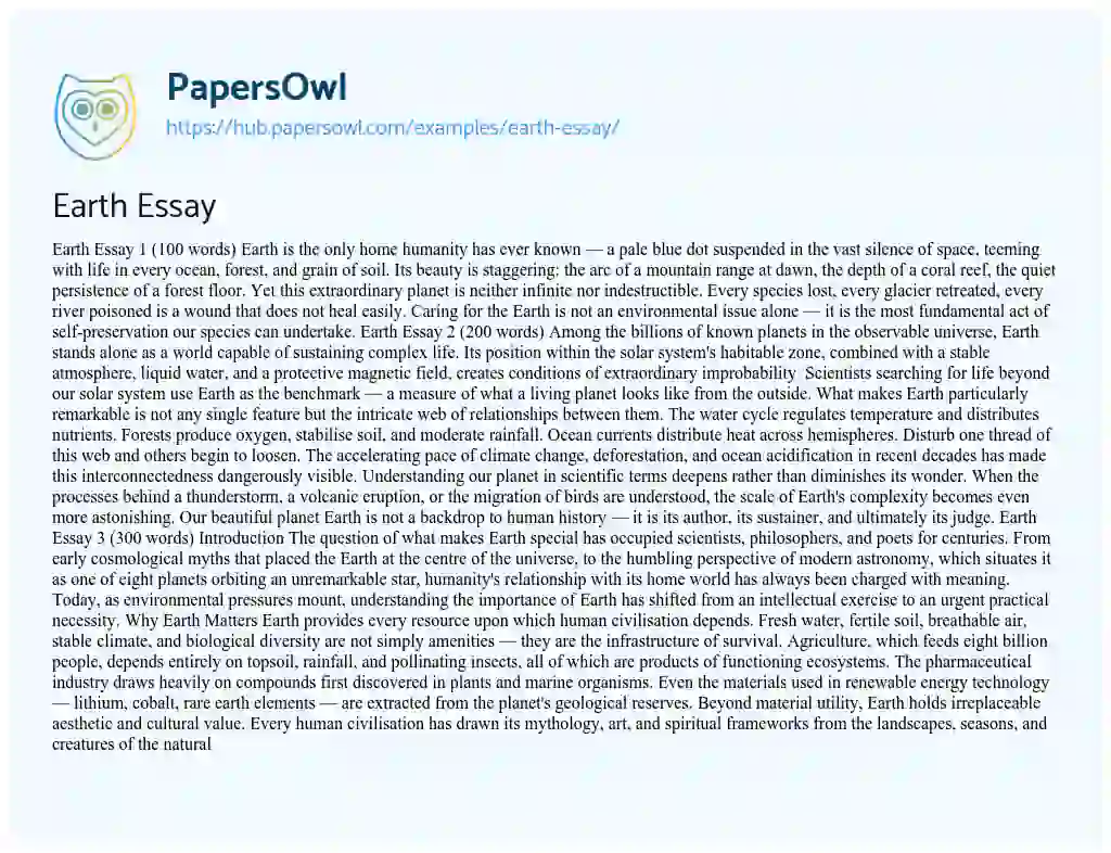 Essay on Earth Essay