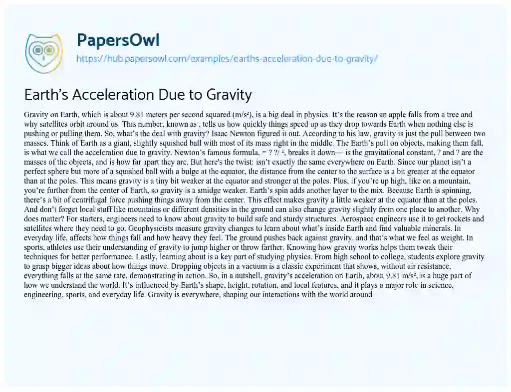 Essay on Earth’s Acceleration Due to Gravity