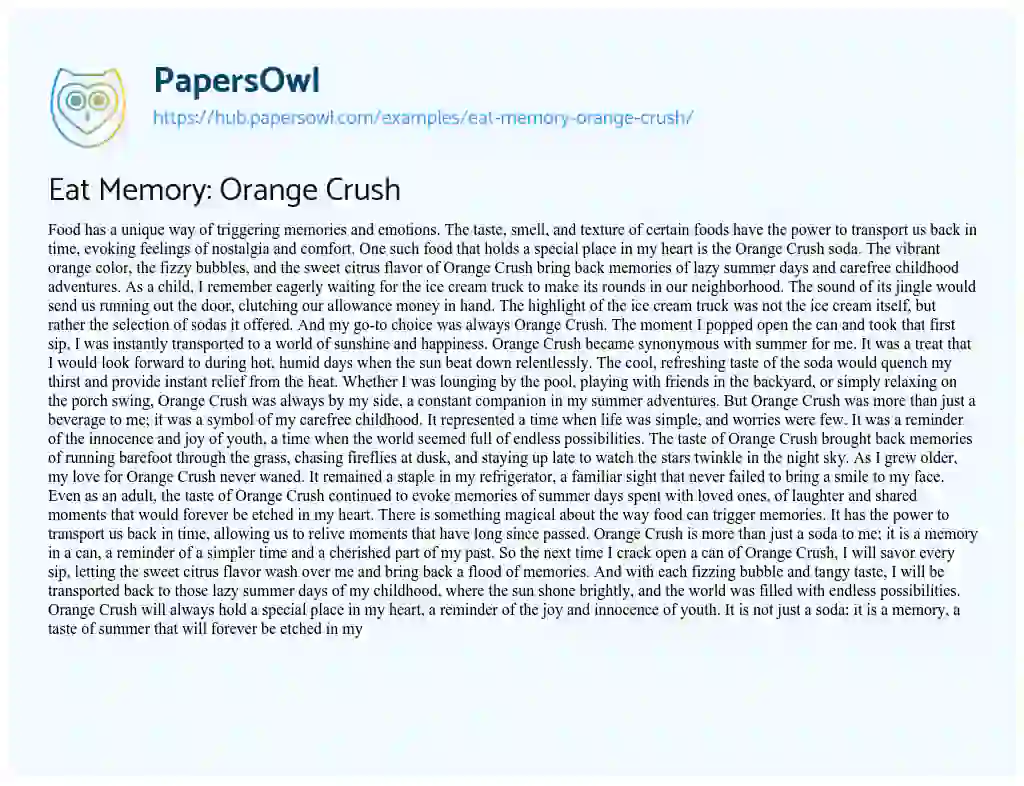 Essay on Eat Memory: Orange Crush