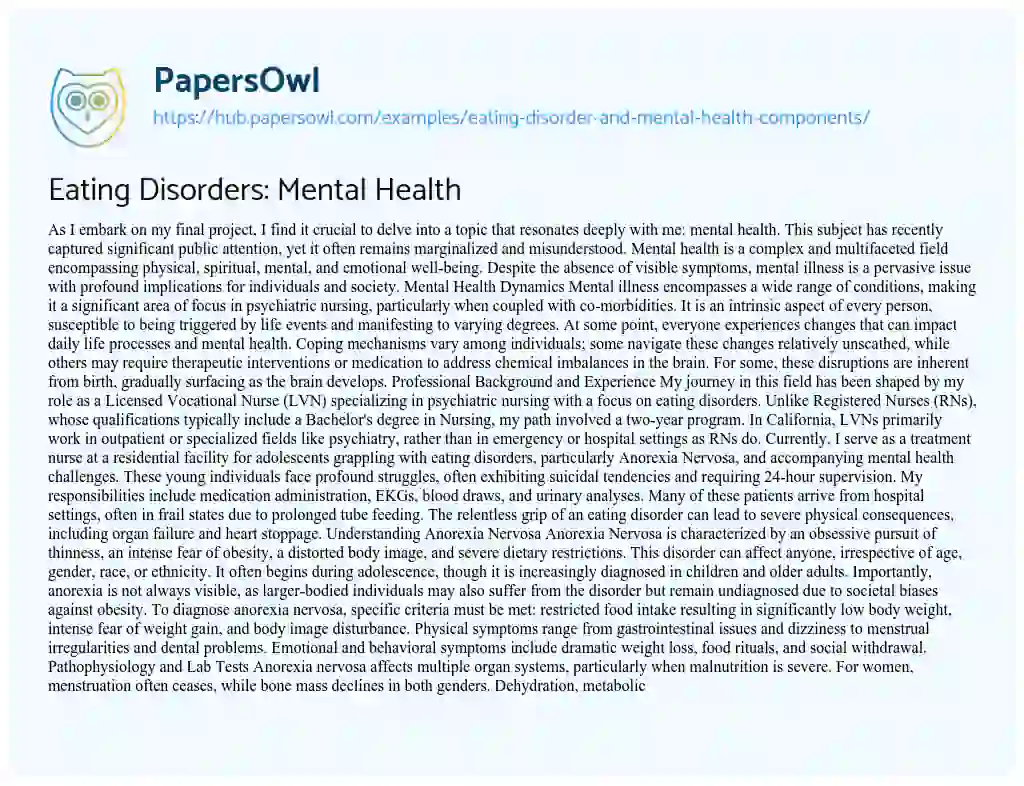 Essay on Eating Disorders: Mental Health