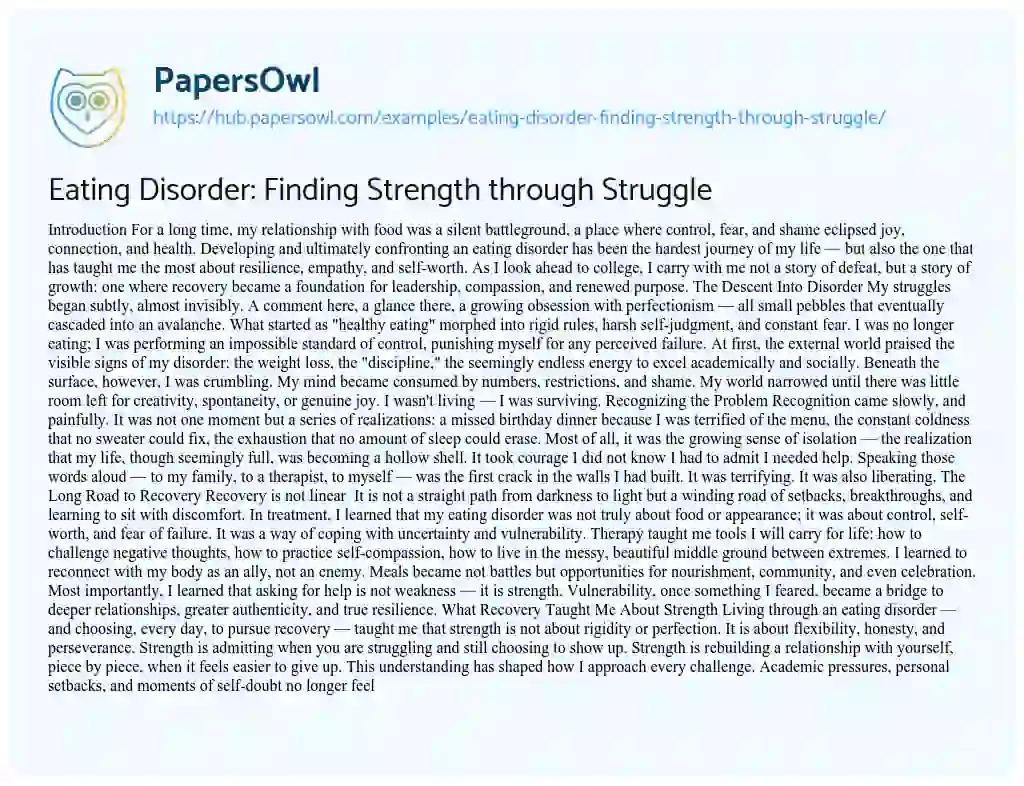 Essay on Eating Disorder: Finding Strength through Struggle