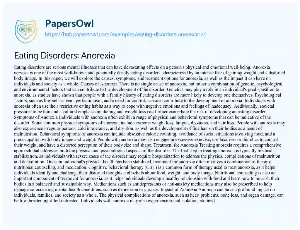 Essay on Eating Disorders: Anorexia