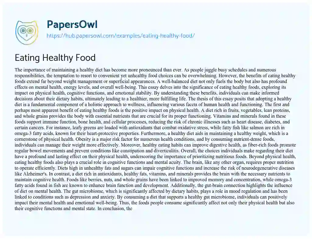 Essay on Eating Healthy Food