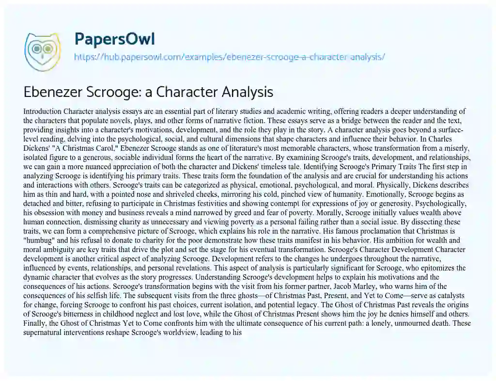Essay on Ebenezer Scrooge: a Character Analysis