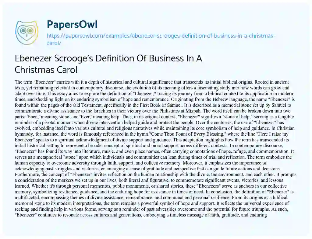 Essay on Ebenezer Scrooge’s Definition Of Business In A Christmas Carol