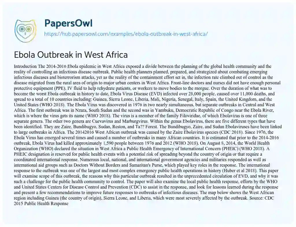 Essay on Ebola Outbreak in West Africa