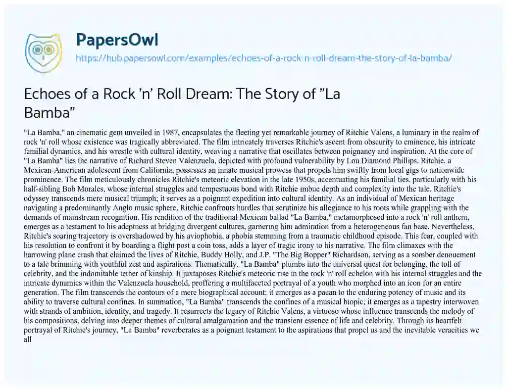 Essay on Echoes of a Rock ‘n’ Roll Dream: The Story of “La Bamba”