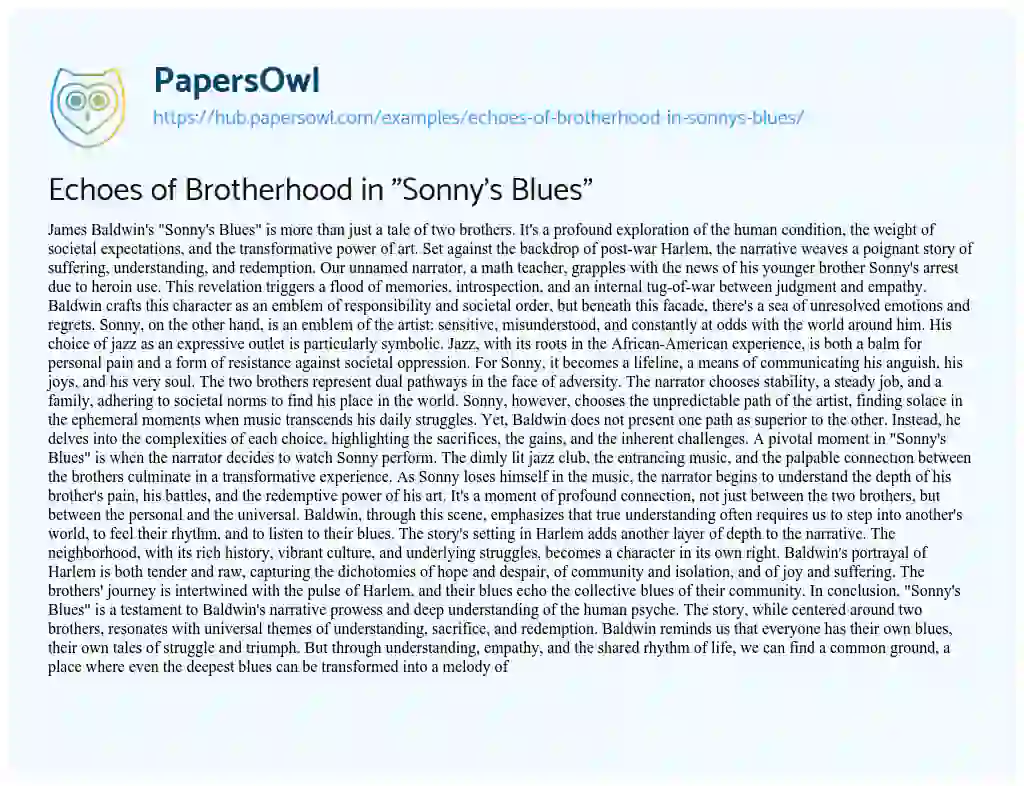 Essay on Echoes of Brotherhood in “Sonny’s Blues”