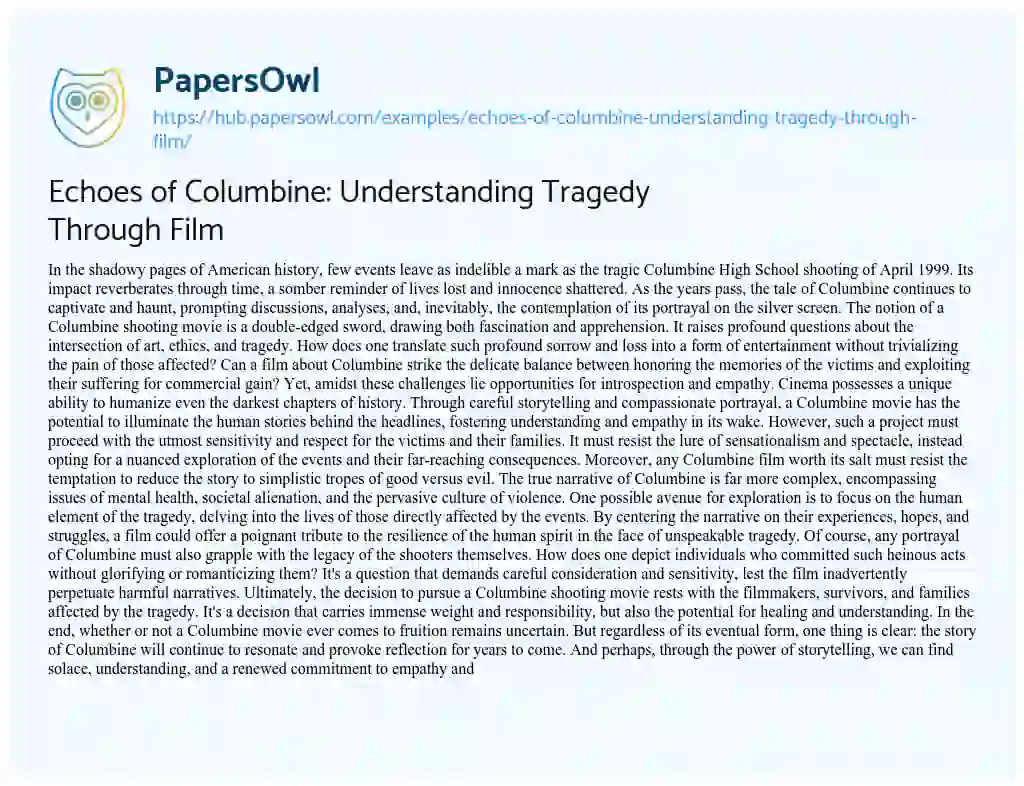 Essay on Echoes of Columbine: Understanding Tragedy Through Film