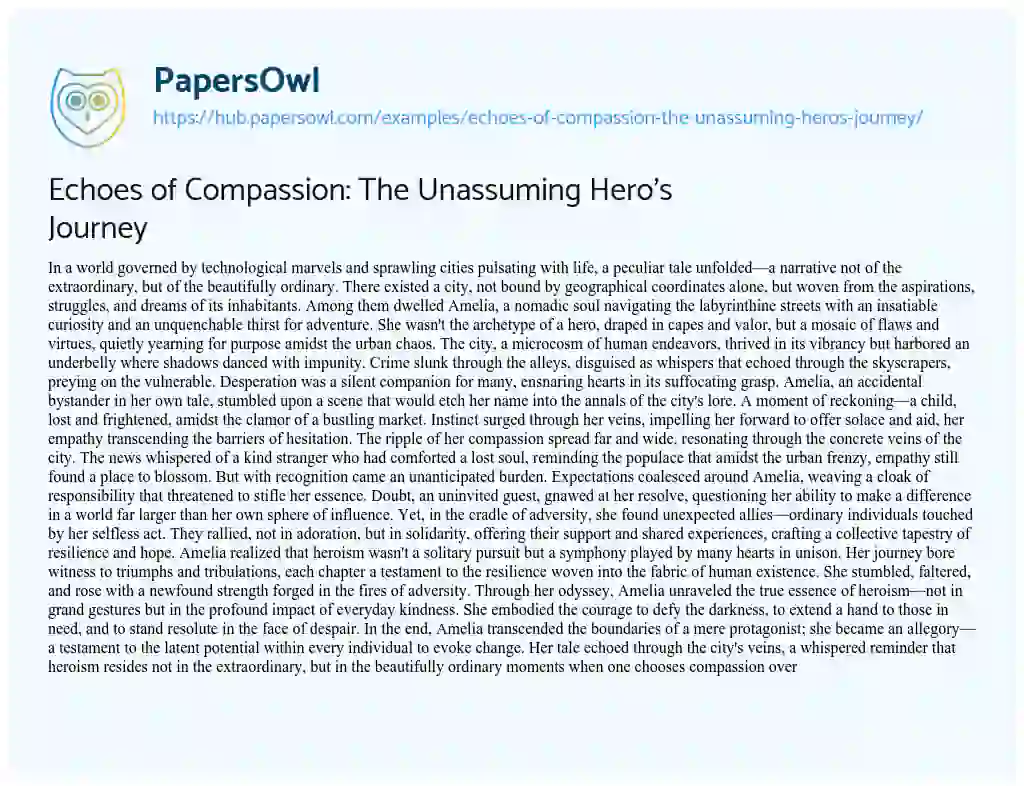 Essay on Echoes of Compassion: The Unassuming Hero’s Journey